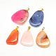 Dyed Natural Agate Pendants with Golden Tone Brass Findings G-R275-26-1