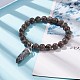 Natural Snowflake Obsidian Round Beaded Stretch Bracelet with Bullet Shape Charm BJEW-JB08310-04-2