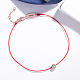Bracelet en laiton avec perles rondes et plates en zircone cubique, avec des cordons rouges, or rose, 7-1/8 pouce (18 cm)