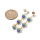 Boucles d'oreilles pendantes à rayures en résine et perles EJEW-JE05632-3