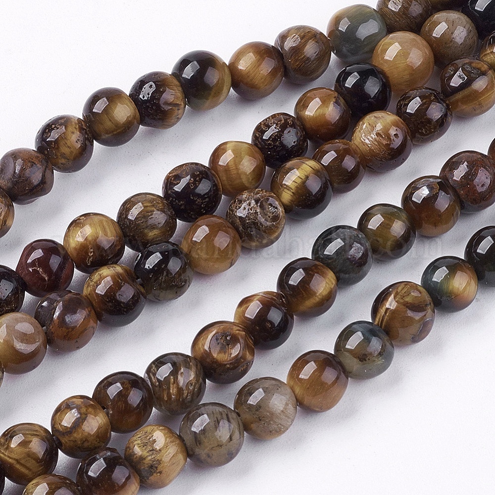 Perline Sfuse In Pietra Naturale Occhio Di Tigre Ferro Rosso, Forma Rotonda 6mm, Foro Centrale 1mm, Per Gioielli Fai-da-te