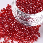 Glass Seed Beads, Trans. Colours Lustered, Round, Red, 2mm, Hole: 1mm, 6666pcs/100g