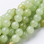 Perles de jade de fleurs naturelles, teinte, ronde, vert clair, environ 10 mm de diamètre, Trou: 1mm, Environ 40 pcs/chapelet, 16 pouce