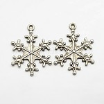 Zinc Tibetan Style Alloy Pendants, Snowflake Pendants, Charms for Christmas Day Gift Making, Lead Free and Cadmium Free, Antique Silver, about 29mm long, 22mm wide, 3mm thick, hole: 2mm