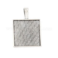 Aleación de estilo tibetano colgante cabujón ajustes, tazas de bisel de borde liso, cuadrado, sin plomo y cadmio, plata antigua, Bandeja: 25x25 mm, 38.5x27x7.5mm, agujero: 9x6 mm, aproximamente 140 unidades / 1000 g