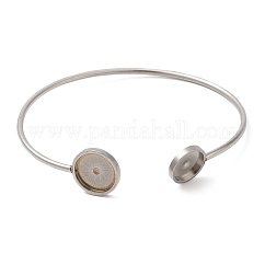 Fabricación de brazaletes de acero inoxidable 304 que no se deslustran, configuración de cabujón en blanco, color acero inoxidable, bandeja redonda: 12 mm y 10 mm, 0.2 cm, diámetro interior: 2-3/8 pulgada (6.1 cm)