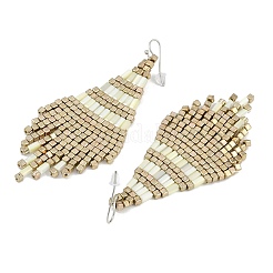 Серьги-кисточки в форме ромба из бисера в стиле бохо EJEW-Z072-02C