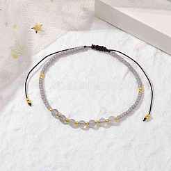 Braccialetti regolabili con labradorite naturale e perline intrecciate con semi&nbsp;BJEW-JB10181-04