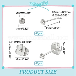 40 шт. 925 шт. для сережек-гвоздиков из стерлингового серебра STER-DC0001-03