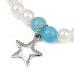 Окрашенный круглый натуральный малайзийский нефрит с абс пластиковыми бусинами из жемчуга эластичные браслеты для женщин&nbsp;BJEW-JB11643-01