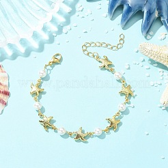Bracelets à maillons en acier inoxydable 304 et perles de nacre pour femmes&nbsp;BJEW-JB13815-02