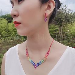 Ожерелья из сплава конский глаз со стразами и серьги-гвоздики FS-WG777BF-01