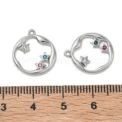 304ステンレススチール、ラインストーンペンダント付き  スターのチャームを持つ花  ステンレス鋼色  17x15x1.5mm  穴：1mm&nbsp;SA-CBA49D2-05P