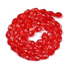 透明ガラスビーズ連売り  多面カット  ティアドロップ  レッド  5~6x4mm  穴：0.9mm  約65~67個/連  15.35~16.14インチ（39~41cm）&nbsp;EGLA-N013-T4mm-D12
