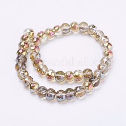 電気メッキガラスビーズ連売り  半分虹メッキ  ファセットロンデル  キャメル  8x6mm  穴：1mm  約39個/連  7.8インチ（20cm）&nbsp;EGLA-P027-HR01