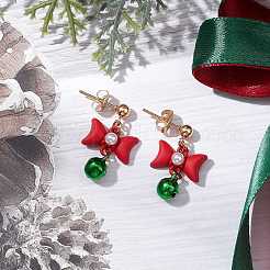 Серьги-колокольчики с подвесками из сплава с бантом EJEW-JE06092