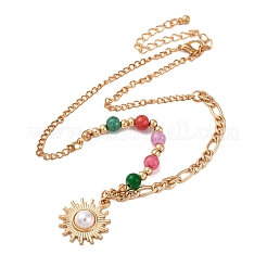 Ожерелья из пластикового жемчуга с подвеской из сплава солнца для женщин&nbsp;NJEW-U013-11G