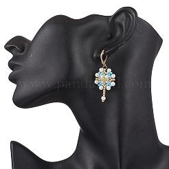 Boucles d'oreilles à levier en acier inoxydable 304 avec fleur et croix et graines de verre&nbsp;EJEW-MZ00507-04