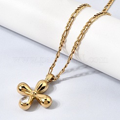 Colliers pendentifs croix religieuse en acier inoxydable 304 sertis de zirconiums cubiques transparents pour femmes&nbsp;NJEW-K304-01G