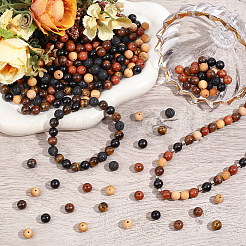 240 kit de perles rondes en bois naturel de 4 couleurs&nbsp;DIY-PA0001-65