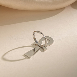 女性用304ステンレススチールカフオープンリング  アンククロス  ステンレス鋼色  40mm  内径：18.4mm&nbsp;WJ3618-2