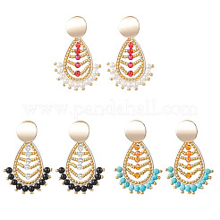 Серьги-гвоздики в форме капли из натурального черного оникса и натурального говлита EJEW-MZ00526