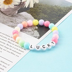 4pcs4スタイルラウンド不透明アクリルストレッチビーズブレスレット子供用  愛/幸運/希望/幸せという言葉  カラフル  内径：1-3/4インチ（4.5cm）  1個/スタイル&nbsp;BJEW-JB06227