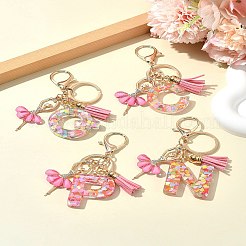 Porte-clés pendentif en résine pailletée transparente avec lettres A à Z&nbsp;KEYC-FZ00024-06