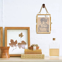 Rechteckiger Mini-Fotorahmen aus Messing zum Aufhängen für gepresste Blumen mit Kette&nbsp;ODIS-WH0061-05AG