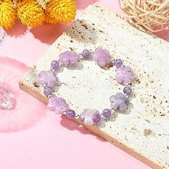 Braccialetto elasticizzato con perline floreali di fosfosiderite naturale&nbsp;BJEW-JB09451