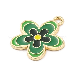 合金エナメルチャーム  花のチャーム  ゴールドカラー  グリーン  21x18.5x1.2mm  穴：1.8mm  10個/セット&nbsp;ENAM-Q001-04G-04