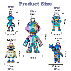 レインボーカラーアロイペンダント  宇宙飛行士とロボット  虹色  17~32x8.5~18x3.5~12mm  穴：1.5mm  5個/セット  2セット /箱&nbsp;FIND-HY0001-45