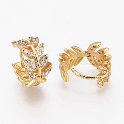 Серьги-кольца Huggie из латуни с прозрачным фианитом и прозрачным фианитом EJEW-L231-39G