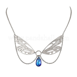 Collares con colgante de acero inoxidable 304 y vidrio azul&nbsp;NJEW-TA00253