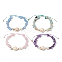 4шт. браслеты из плетеных бусин с натуральными драгоценными камнями BJEW-JB11540-01