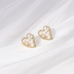 Серьги-гвоздики в форме сердца из латуни с прозрачным кубическим цирконием ZD0180