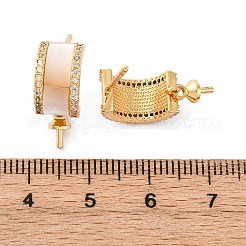 Фурнитура для серег-гвоздиков из латунных ракушек с микропаве из кубического циркония KK-D363-08G