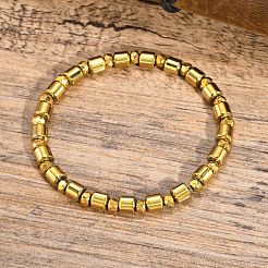 男性用非磁性合成ヘマタイトビーズストレッチブレスレット  黄金メッキ  内径：2-3/8インチ（6cm）&nbsp;PW-WG61383-01
