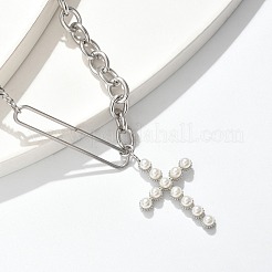 Ожерелья с подвеской-крестом из нержавеющей стали 304 и пластика ABS с имитацией жемчуга&nbsp;NJEW-S442-09P