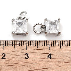 真鍮製ガラスチャーム  丸カン付き  正方形  プラチナ  9x7x5mm  穴：5mm&nbsp;KK-P271-22P