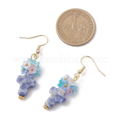 Серьги-подвески из натуральной голубой яшмы с пятнами&nbsp;EJEW-JE06859