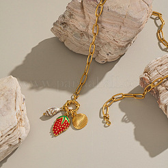 Женские ожерелья с подвесками в виде красной клубники и натуральных ракушек из нержавеющей стали 304 в европейском стиле FA9664