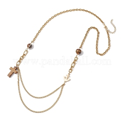 Женские ожерелья-цепочки из нержавеющей стали 304 с натуральным тигровым глазом&nbsp;NJEW-JN05755