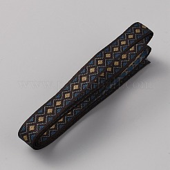 フラットエスニックスタイルポリエステルひし形リボン  衣類縫製用  マリンブルー  1/2インチ（12mm）&nbsp;SRIB-WH0026-03B