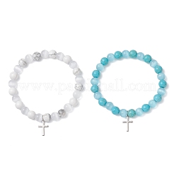 2 шт. браслет из натуральных бусин говлита и синтетической бирюзы&nbsp;BJEW-JB13286