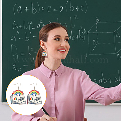 6 пара 6 стилей деревянных сережек-подвесок с железными штифтами ко Дню учителя EJEW-AN0004-85