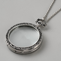 Плоские круглые увеличительные стеклянные подвески из сплава веревка цепи ожерелья для женщин&nbsp;NJEW-WH0013-71