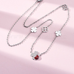 Ожерелья из нержавеющей стали 304 с эмалированным огнеупорным кирпичом и звеньями в виде божьей коровки и клевера&nbsp;NJEW-R026-11P