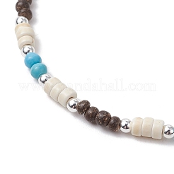 Летние пляжные синтетические бирюзовые и натуральные кокосовые круглые бусины хейши NJEW-JN05211