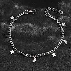 304 Edelstahl-Charm-Armbänder mit Mond- und Sternmotiv&nbsp;BJEW-R021-05P